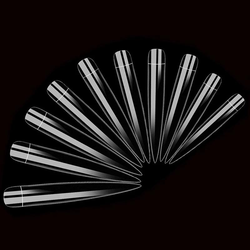 50pcs Stiletto False Nail Clear Extra Long Sharp Curve Nail Art Tips Square Artificial Half Cover Acrylic Fake Nail Tools Kit