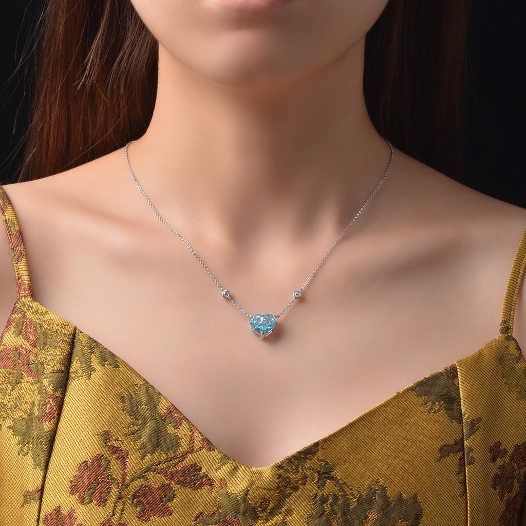 Gica Gema Blaue Diamant-Halsketten mit hohem Kohlenstoffgehalt, 925er Sterlingsilber, 10 x 12 mm, Herz-Anhänger, einzigartiges Design, romantischer edler Schmuck, Hochzeitsgeschenke