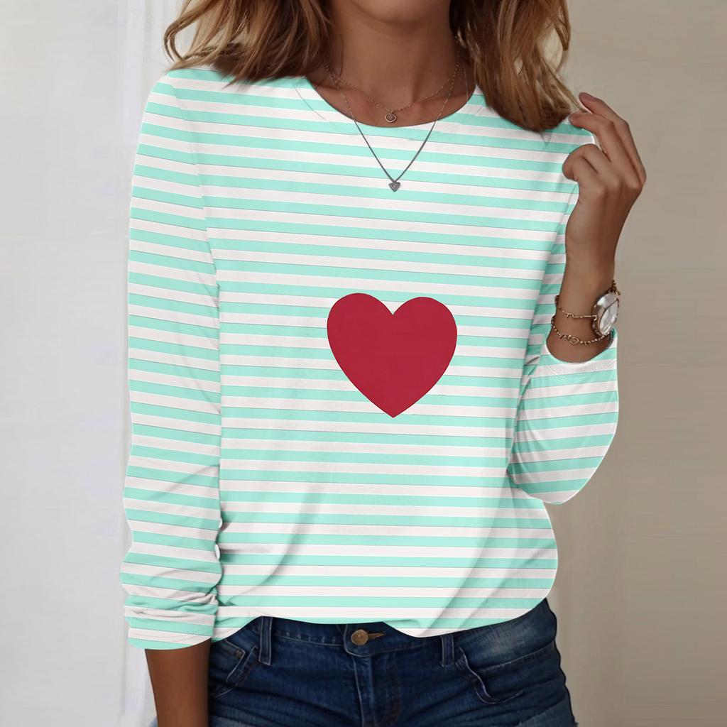Lässiges Damen Langarmshirt mit Valentinstagsdruck und Rundhalsausschnitt