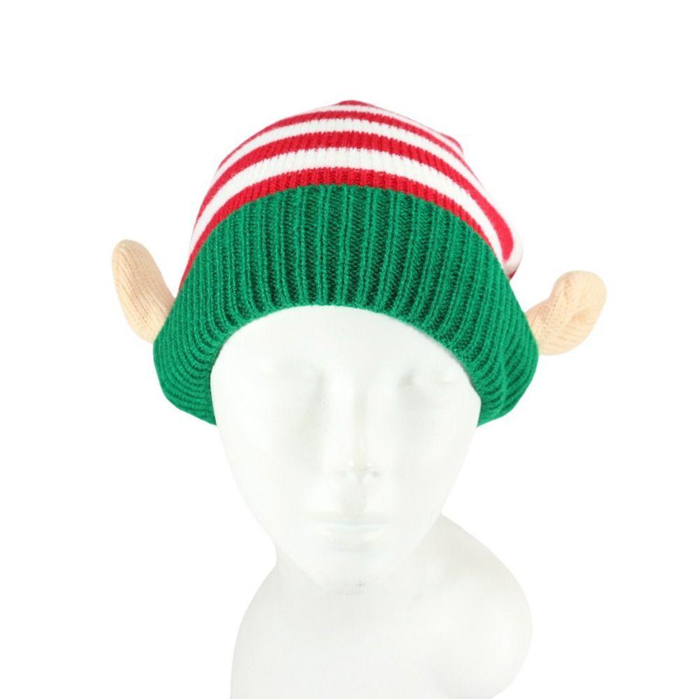 with Small Ears Xmas Cap Jacquard Wool Ball Holiday Knitted Hat Christmas Hat  New Year
