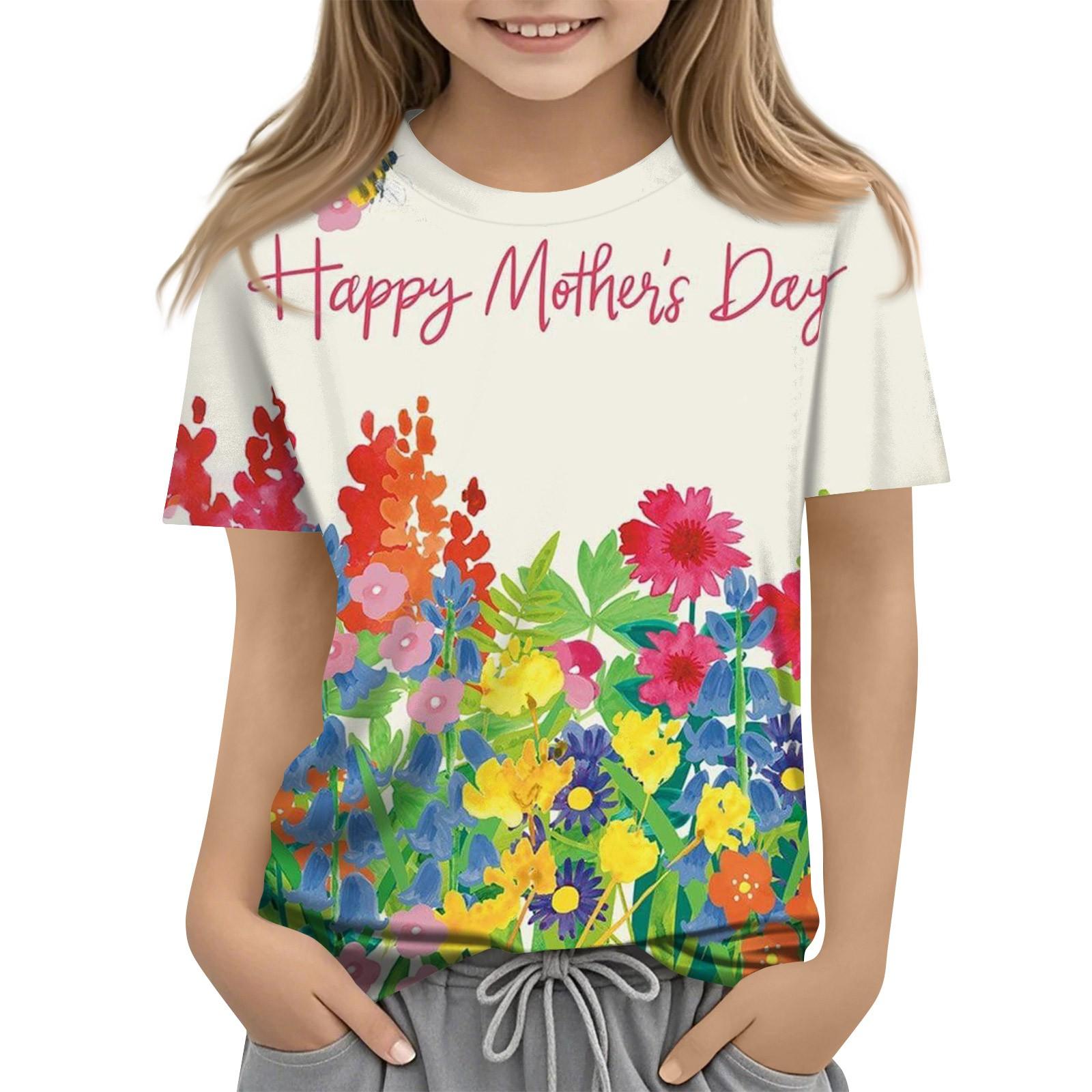 

Детская модная повседневная футболка с коротким рукавом и круглым вырезом с принтом ко Дню матери 110 циан