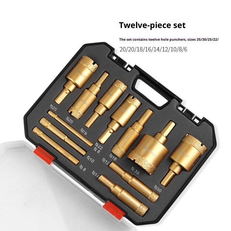 12Pcs Diamond Brazing Drill Bit Set Box Angle Grinder Hole Opener Glass Marble Granite Ceramic Hole Saw Kit Stone Reaming Bit