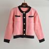 Spring & Fall New Arrival Color-Block Crew Neck Single Breasted Knitting Cardigan Sweaters Women's Clothing Classic Style Loose Long Sleeve Coat Top