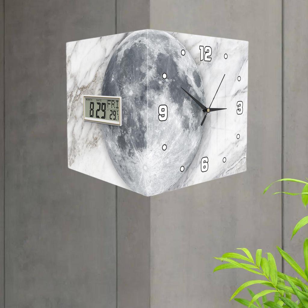 Corner Wall Clock Modern, Temperature Display, Month Date Week Display, Decorative Clock for Living Room Dining Room Home Decor