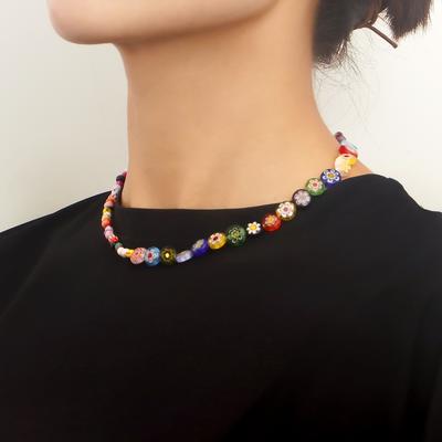 European and American Jewelry, Couple Fashion Beaded Collarbone Chain, Summer Fresh Neck Chain, Glazed Rainbow Flower Necklace