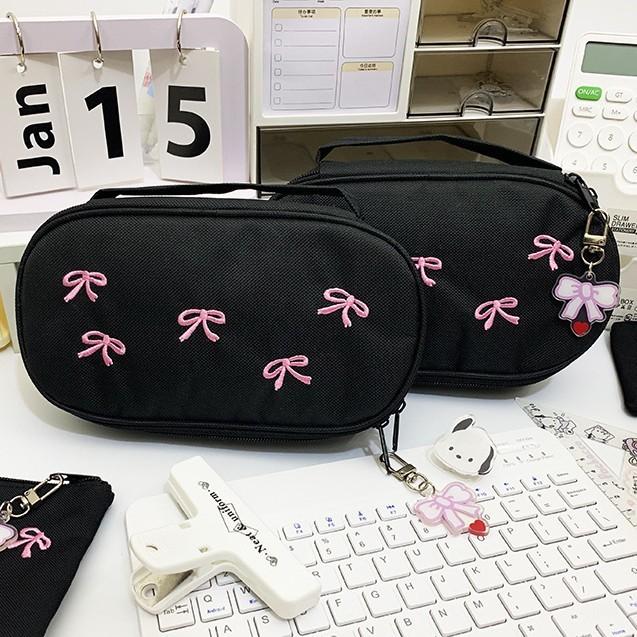 Sweet Butterfly Bow Embroidered Canvas Organizer For Stationery And Cosmetics