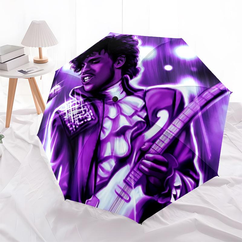 1pc Purple Guitarist Prince Automatic Folding Umbrella, Portable Collapsible Design, Casual Outdoor Accessory L1202026