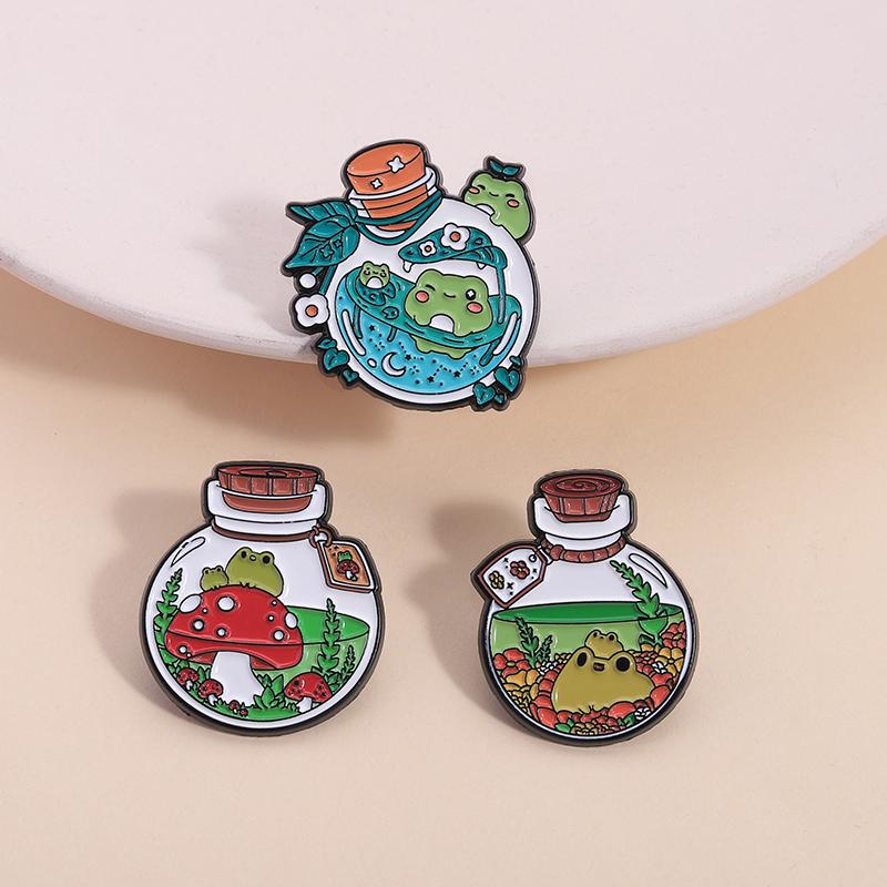 Cartoon Wishing Bottle Enamel Pins Marine Creatures Mushroom Planet Starry Bottle Brooches Lapel Badge Jewelry Gifts for Friends