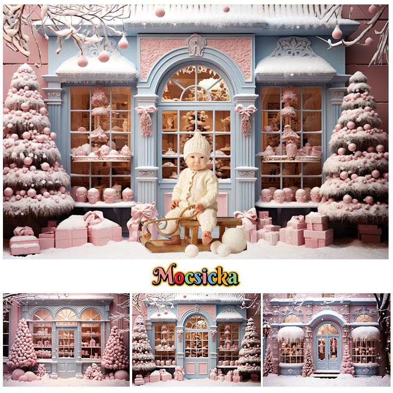 Mocsicka Photography Background Christmas Candy House Winter Snow Tree Decors Birthday Portrait Cake Smash Backdrop Photo Studio