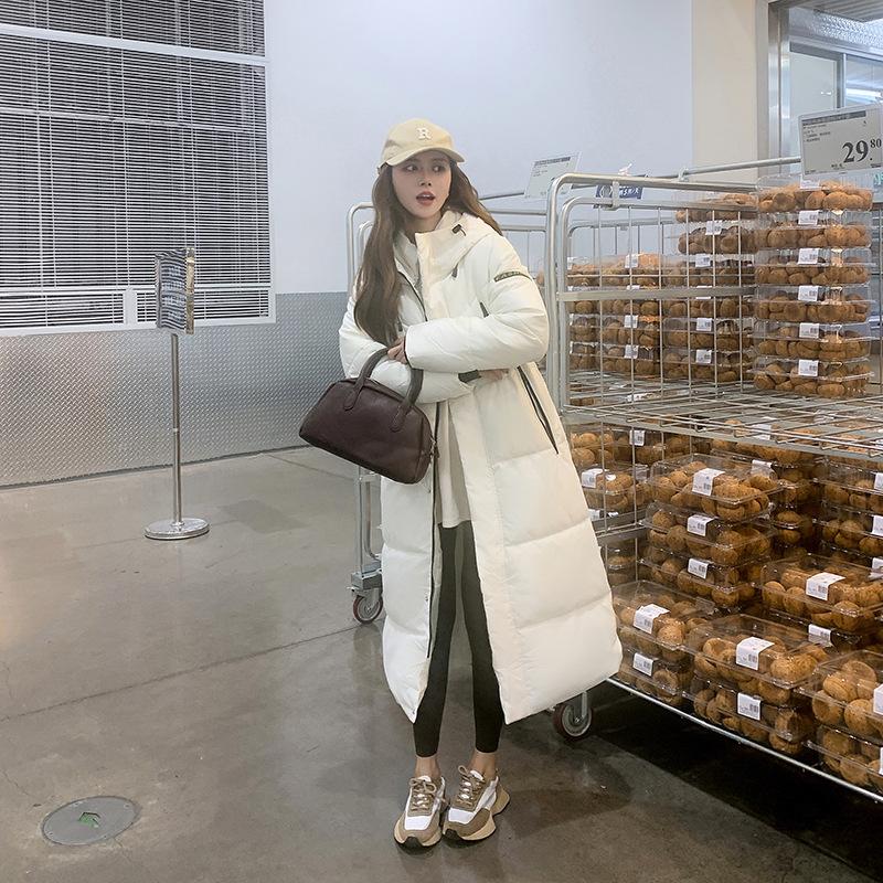 Зимняя Новая Мода Свободная Толстая Хлопковая Куртка с Капюшоном Женственная Удлиненная Теплая Куртка-Хлеб. L