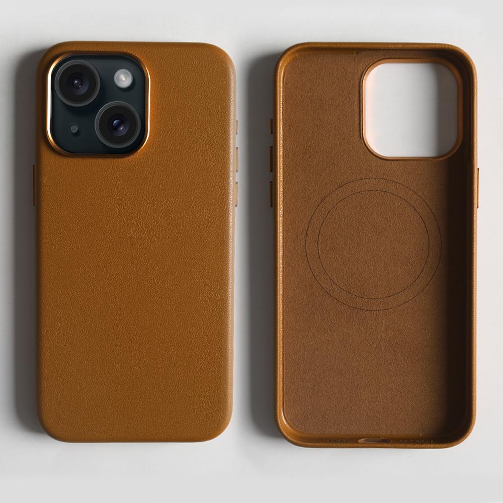 

For iPhone 14 Magnetic Case Eco-Friendly RPET Leather Phone Back Cover GRS Certified Beige