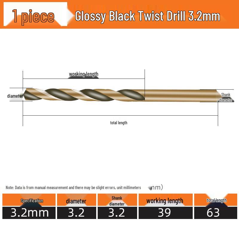 High-Speed Steel Straight Shank Twist Drill Bit, Black and Yellow, Fully Ground