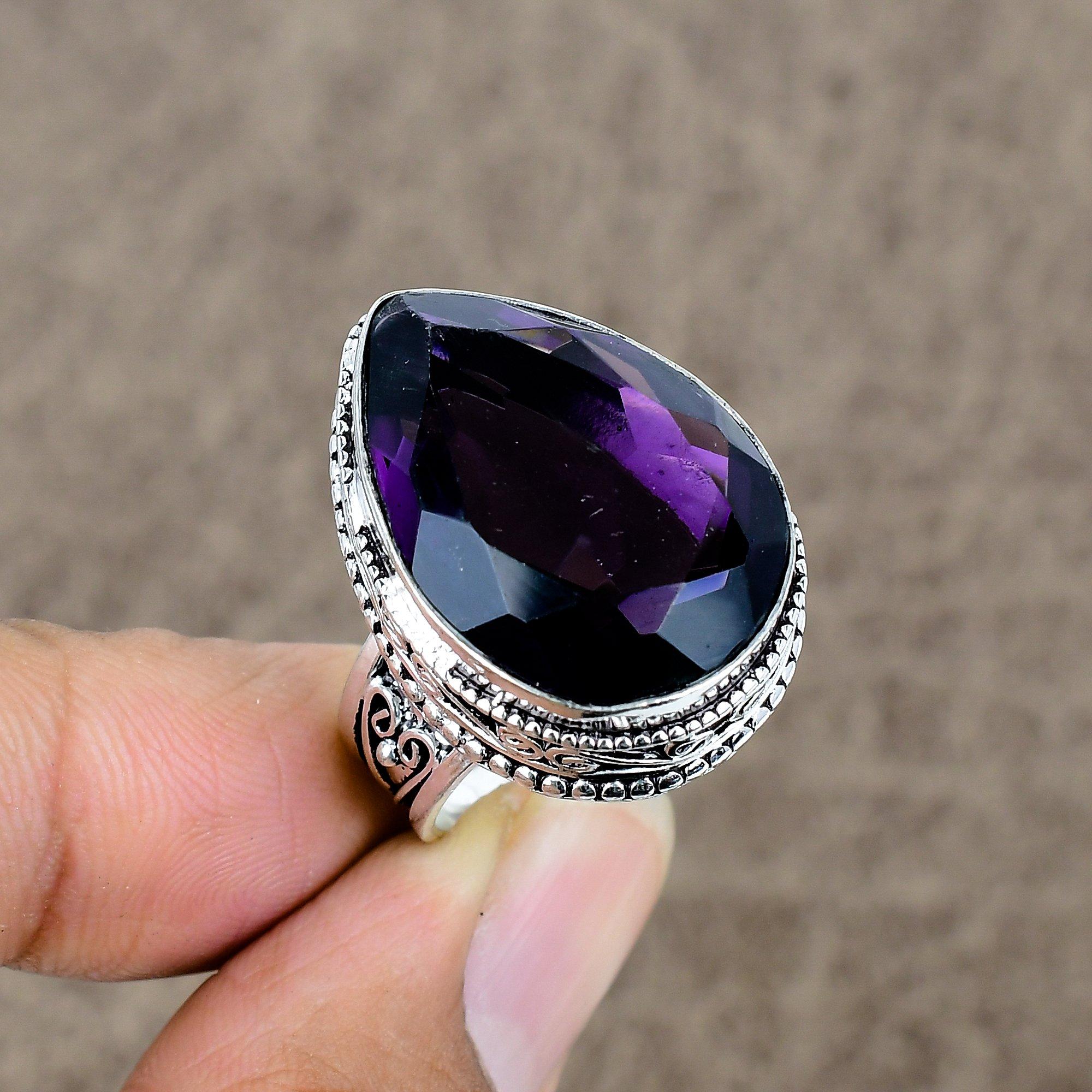 

Amethyst Genstone Handmade 925 Sterling Silver Jewelry Ring Size 8.5 KKG-472