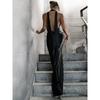 Satin Swing Collar Hanging Neck Atmosphere Ribbon Split Dress 2025 Summer New Sexy Big Backless Guest dresses