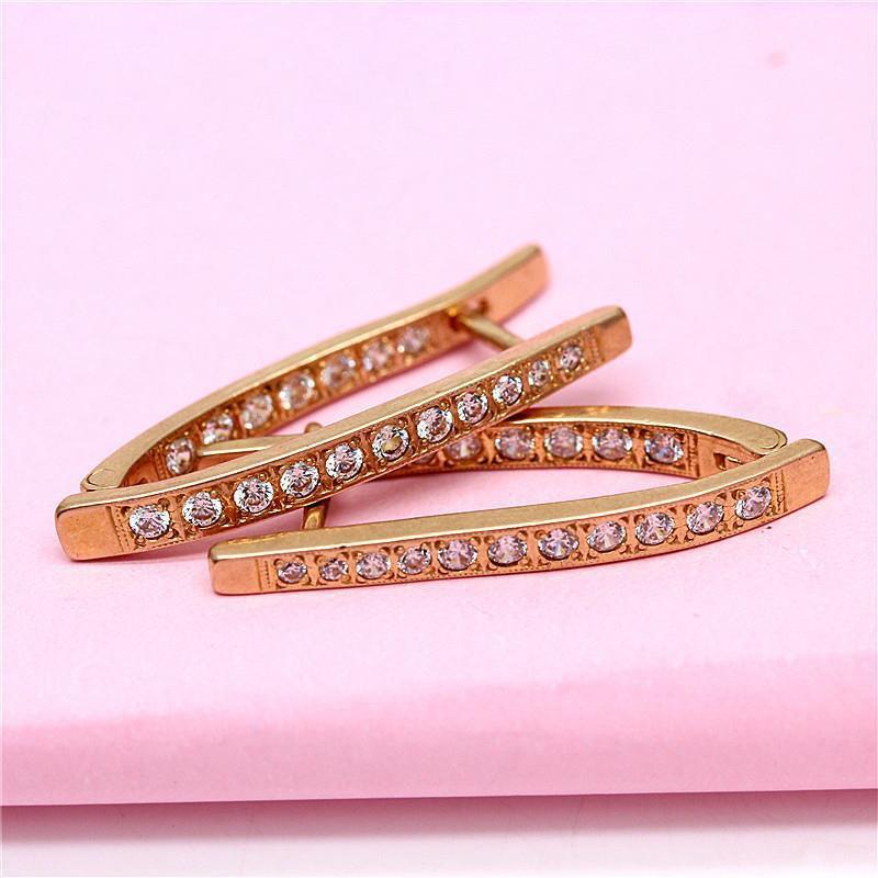 Серьги-гвоздики с одним рядом цирконов с покрытием из розового золота, модные женские серьги-кольца золотого цвета