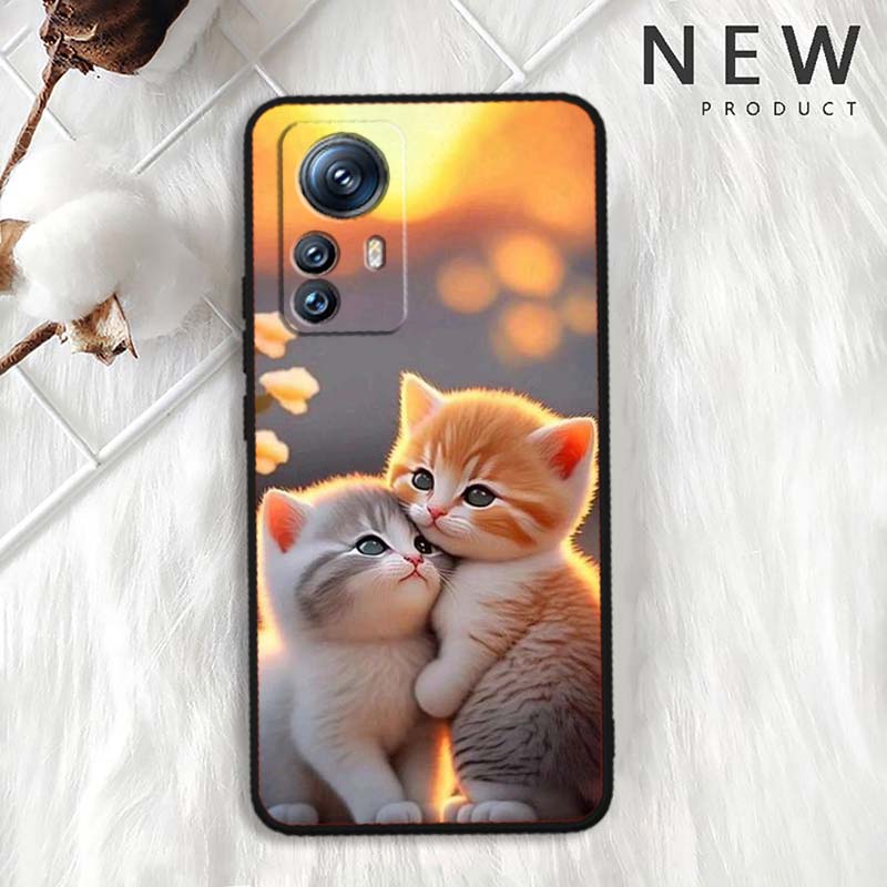 Cute cartoon cat illustration For Xiaomi Mi 15 14 13 13T 12 12T 12S 11 11i 11T Pro Ultra Lite 5G Black Soft Phone Case