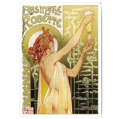[Q9204] - Retro Metal Magnet 'Absinthe Robette' Beige (art Nouveau) - 9x6. 5cm