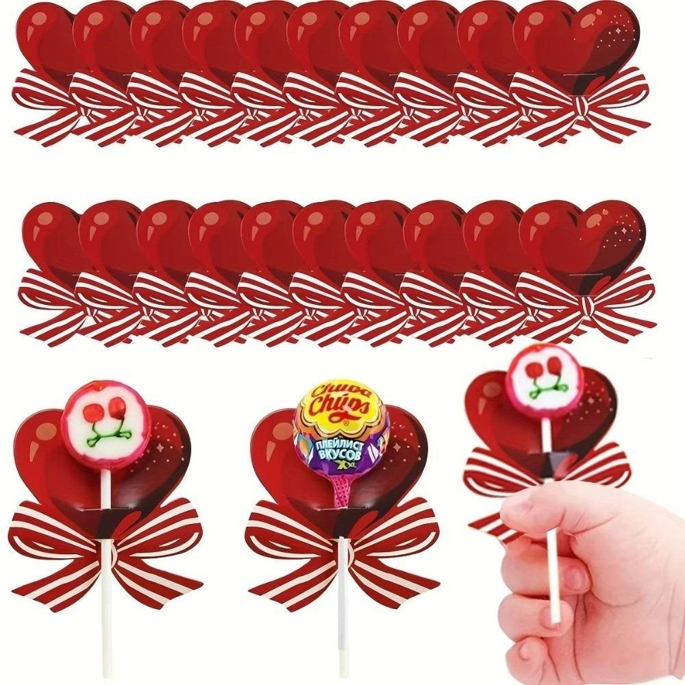 

50PCS Heart-shaped Lollipop Cardstock Multi-purpose Decorative Heart Bow Candy Card Bow Wedding Gift Card Party Favor Decoration