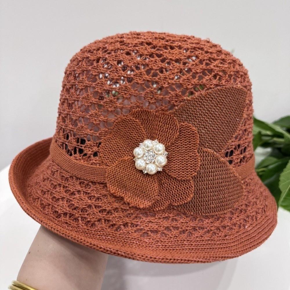 Elegant Hollowed-Out Sun Hat Adjustable Short-Brimmed Style Mother Flower Bucket Hat Breathable Lightweight Fisherman Hat