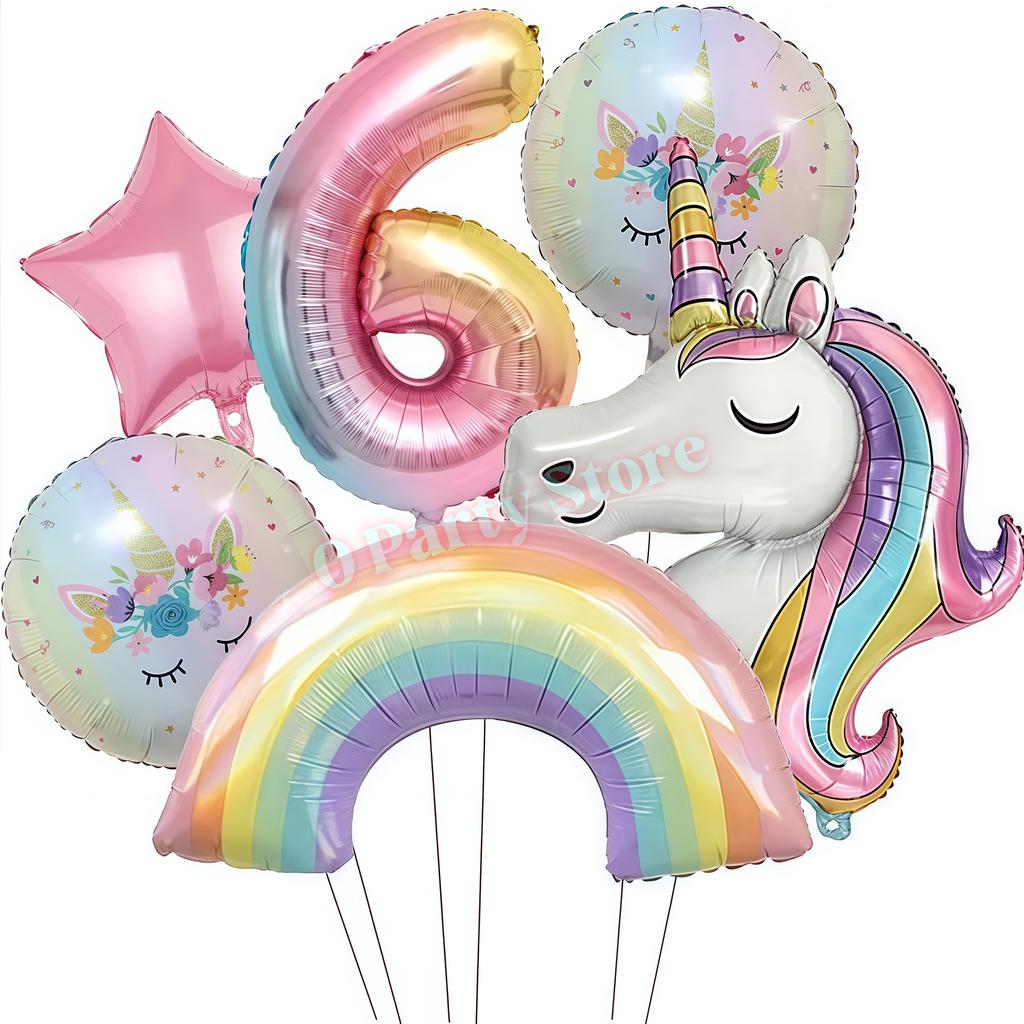 Rainbow Unicorn Aluminum Balloon Girls Birthday Party Decoration Gradient Number Balloon Party Decor Supplies Baby Shower Globos