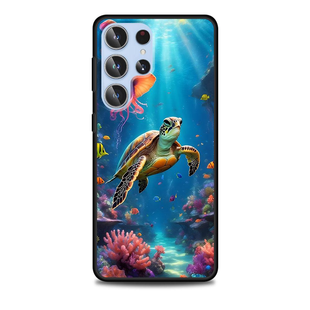 Schattige Kleine Schildpad Luxe Hoesje voor Samsung Galaxy S23 S21 S20 FE S24 S22 Ultra S10 S10e S9 Plus Zacht Zwart TPU Telefoonhoesje