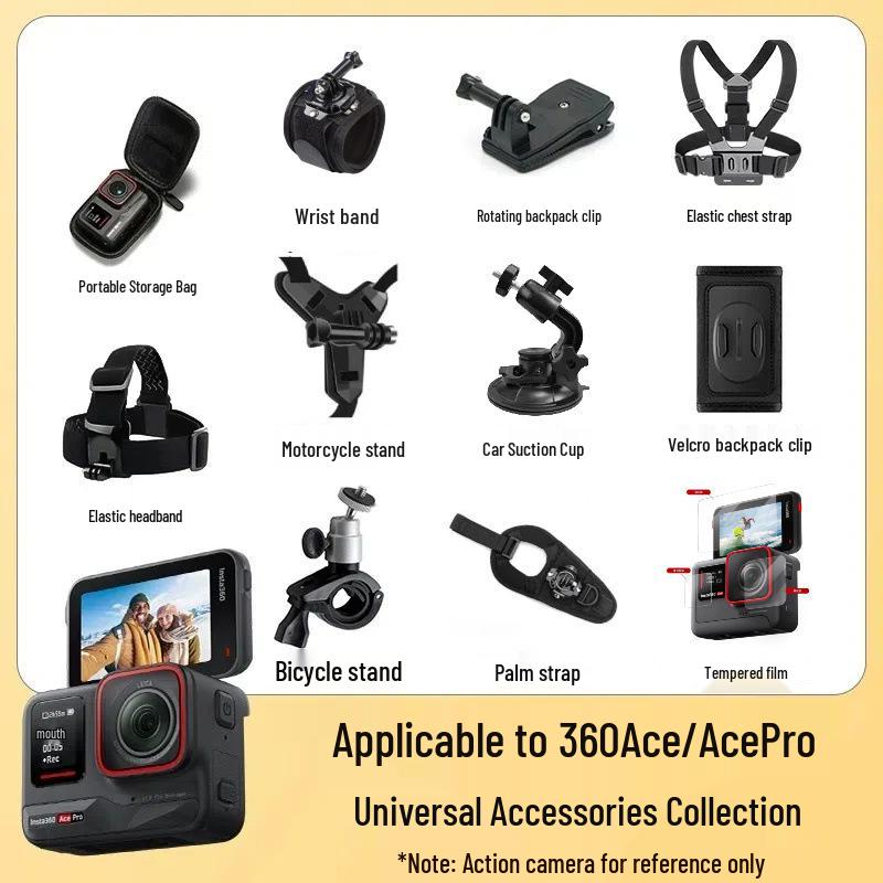 Insta360 AcePro2 Camera Accessories: Riding Headband, Chest Strap, Backpack Clip, Motorcycle Mount
