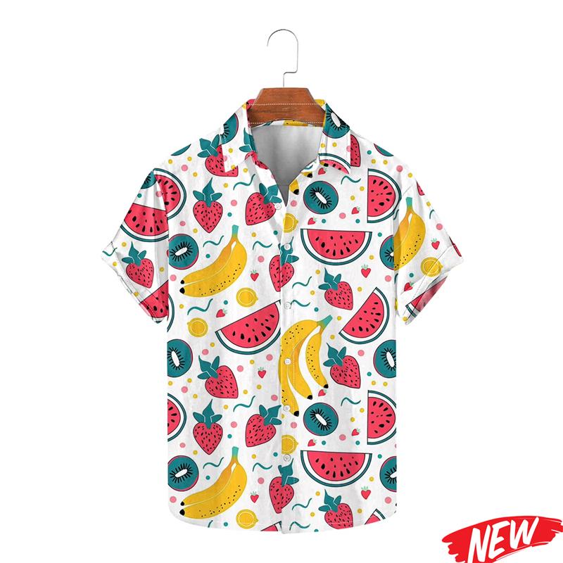 Fashion Fruit Orange Graphic Hawaiian Shirt For Men 2026 Spring Summer Lapel Aloha Shirts Street Oversized Short Sleeve Shirt