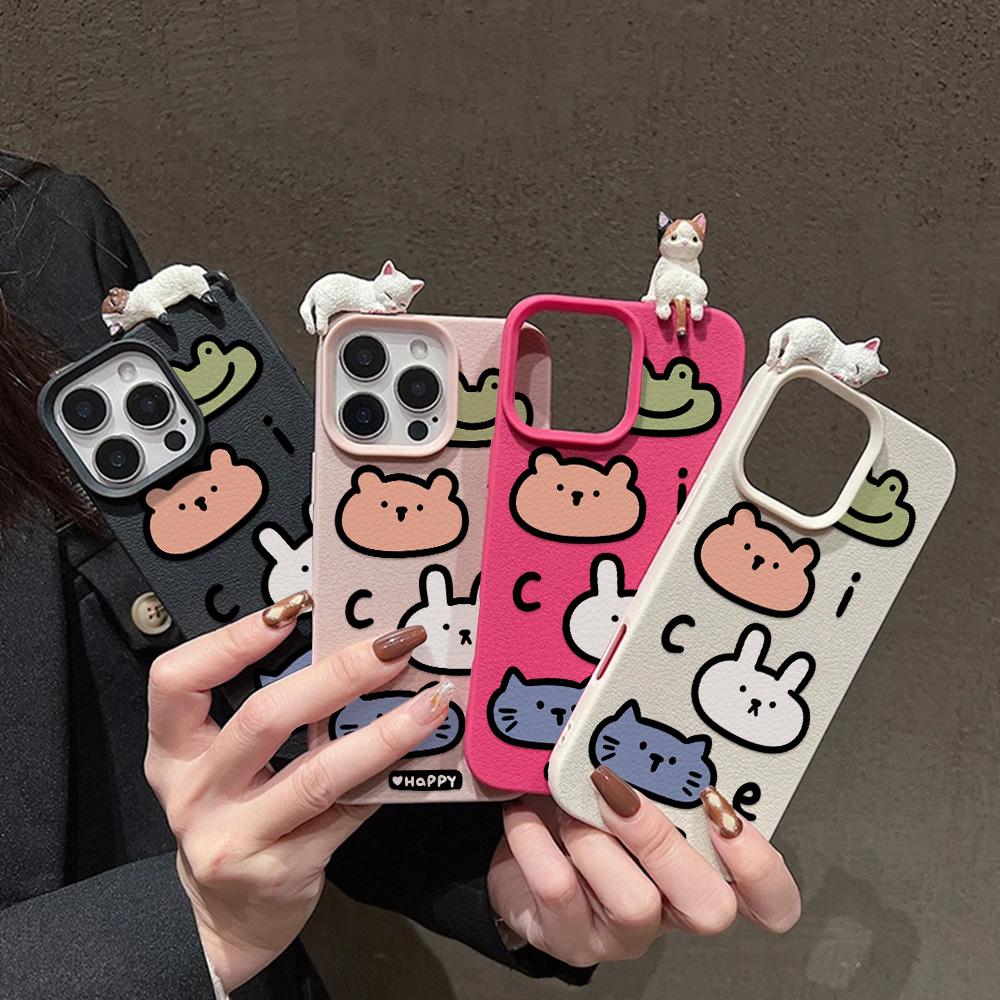 3D Phone Case for iPhone 11 13 17 Pro Max 17 Air Case iPhone 13 15 16 Pro Max 12 14 Pro Max 14 15 Plus Cute 3D Kitten Cartoon Leather