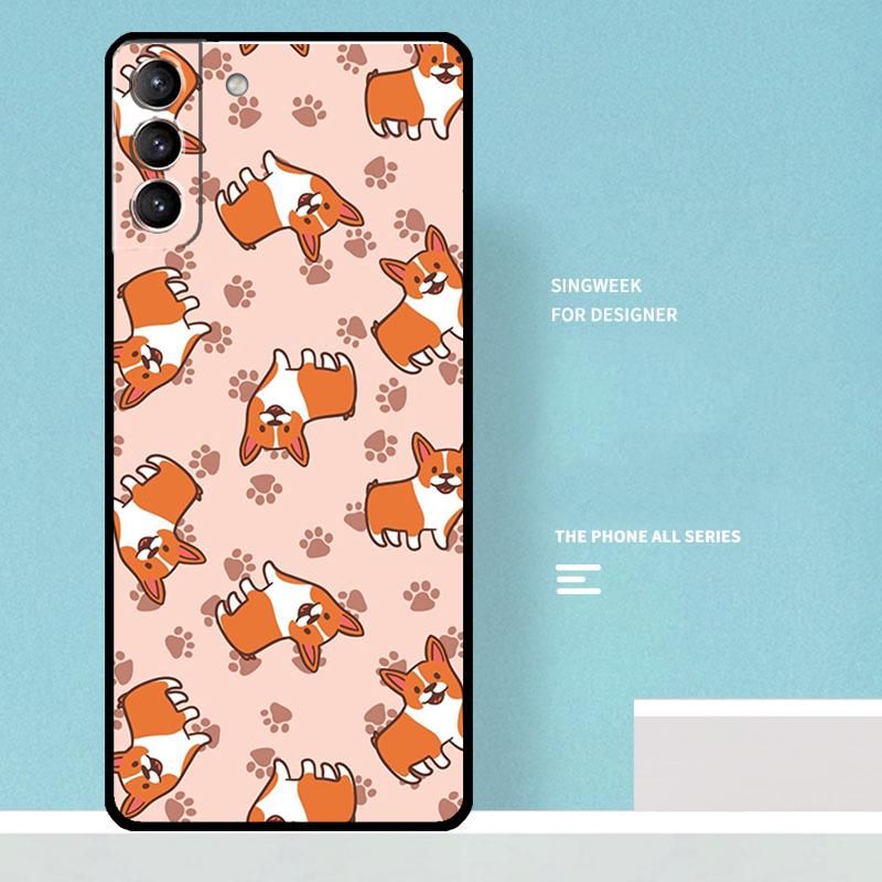 Cartoon Corgi Dog Case For Samsung Galaxy S25 Ultra S25 FE S20 S21 S22 S23 Plus S9 S10 S24 Ultra Phone Cover