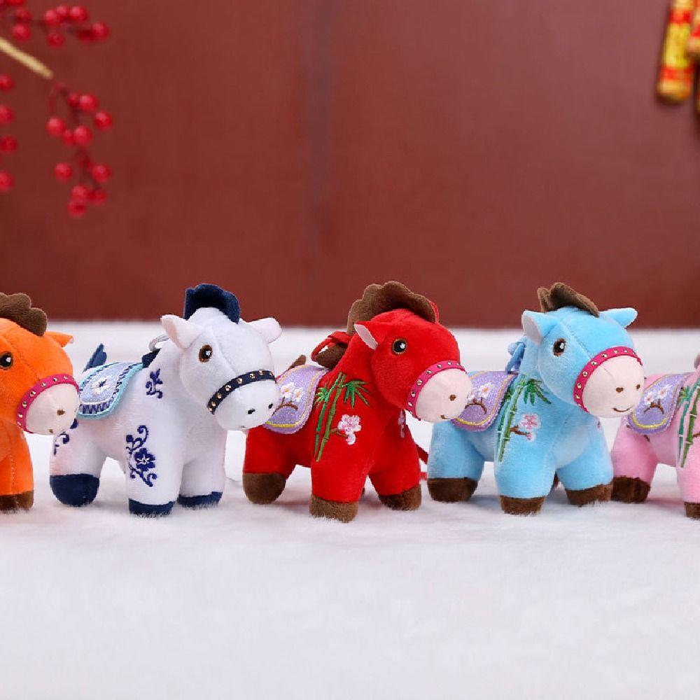 Mascot Dolls Plush Horse Keychain 12cm Plush Horse Doll Pendant Zodiac Pony Figurine  Festive Decor