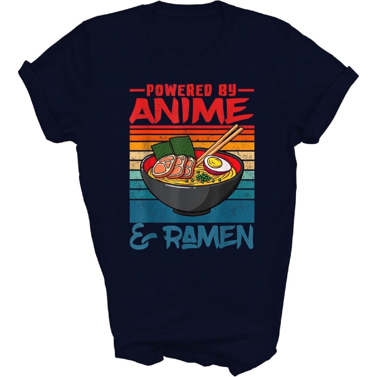 Powered by Anime Ramen Love Anime Noodles Japanese Unisex Shirt Gift Women Men T-Shirt (Navy;5XL) S