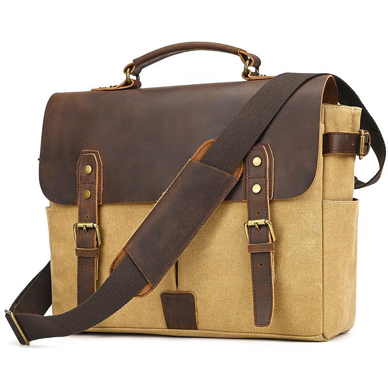 Large Male Genuine Leather Briefcase Handbag Messenger Bag 13" Laptop Briefcase Multifunction Shoulder Bag Canvas Bag Crossbody
