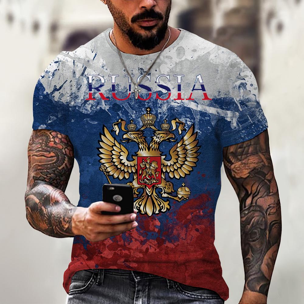 Russian Flag 3D Printed Men's Russian Bear T-shirt Short Sleeved Men's Top T-shirt