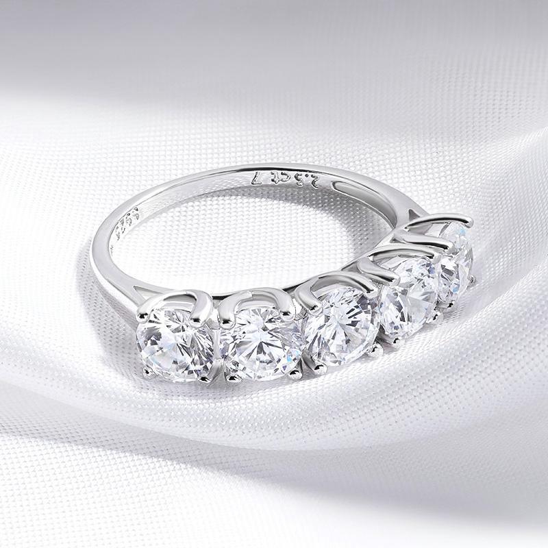 Smyoue 2.5/5CTTW D Color Genuine Moissanite Rings for Women 5 Gemstone Bridal Wedding Jewelry 925 Silver Ring