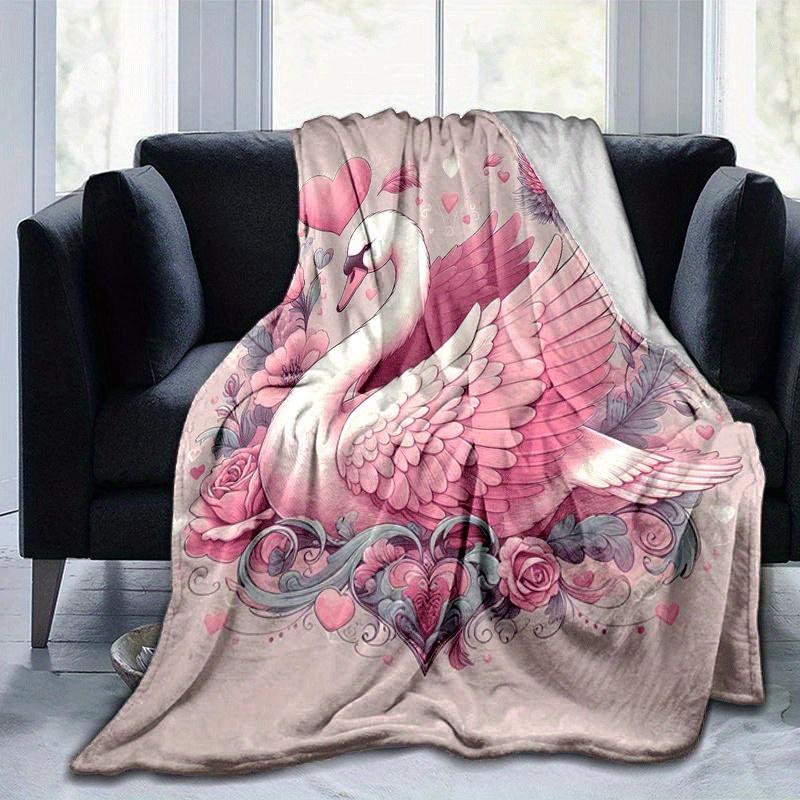 1pc Swan Printing Lightweight Flannel Blanket, Comfortable and Warm Blanket, for Camping Sofa Bed and Couch Office, Suitable for Gift Blanket