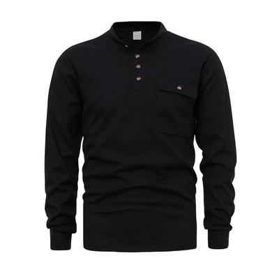 2024 nowych mężczyzna Fshion Casual T Shirt z długim rękawem Henley Collar Wiosna jednokolorowe t-shirty