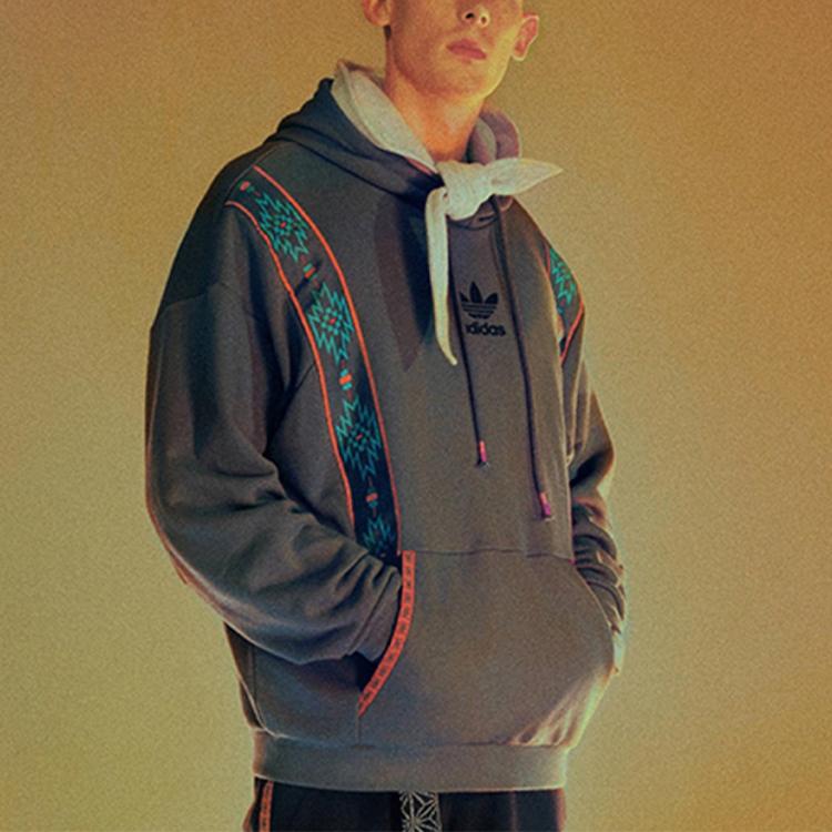 adidas Bluza z kapturem z nadrukiem Originals Męska Góra Atramentowo-niebieska GU1544