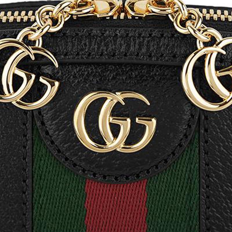 Gucci Ophidia Black Leather Dome Crossbody Bag With Web Stripe