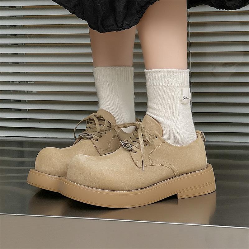 

Туфли дерби мужские 2024 весна и осень новая обувь с большой головой толстая подошва увеличивающая рост низкий верх туфли ревень с круглым носком модная обувь 2066-J 36 жёлтый