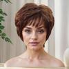 Women’s Short Straight Synthetic Wig with Side Bangs Natural Look Voluminous Brown Hairpiece for Mature Women