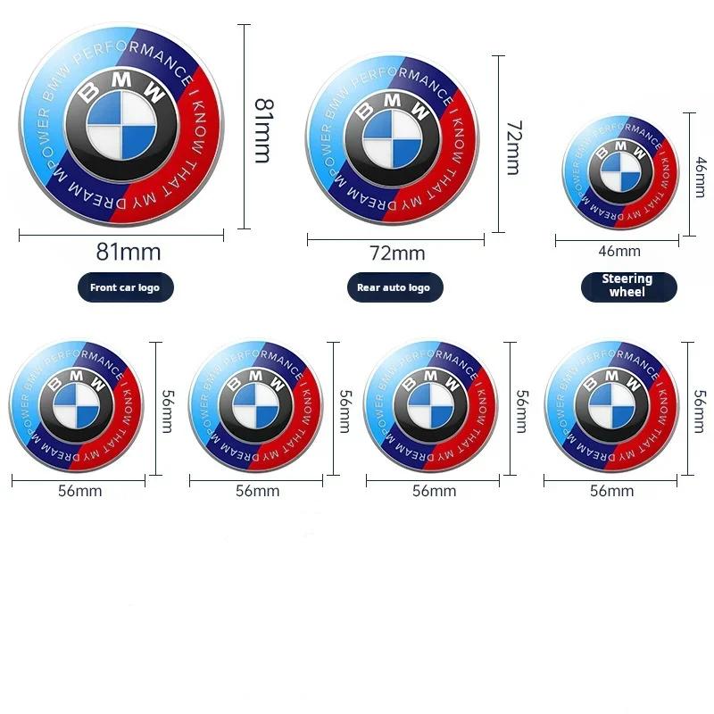 XZDXD1 For BMW Kith&BMW  Anniversary Logo Front Cover Badge 81mm + Rear Badge 72mm + Hubcap 56mm + Steering Wheel Sticker 46mm  Car Acc