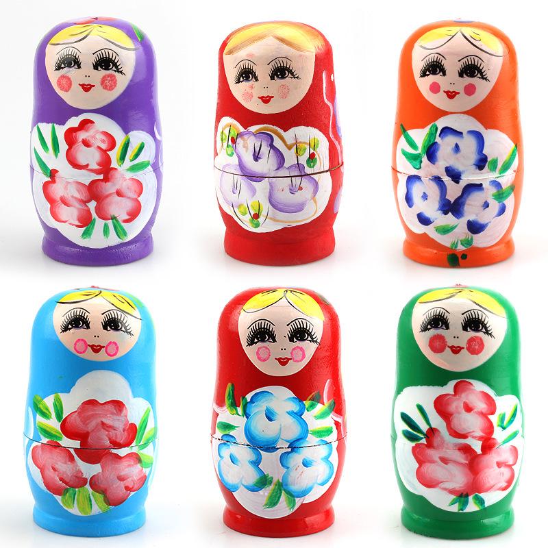 Popular Wooden Handicraft Russian Nesting Dolls: Set of 5 Cartoon-Style Handmade Dolls