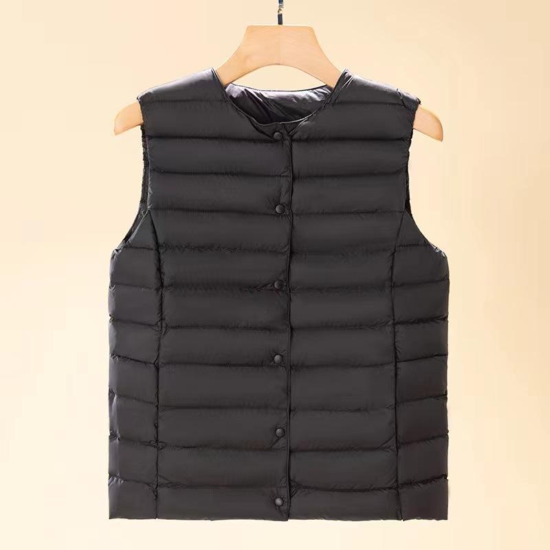 Down, design sense, vest light and thin down vest women's short round neck white duck down versatile vest large size thin