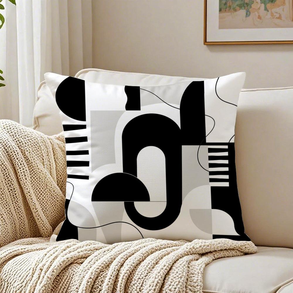Black Abstract Stripe Cushion Cover Breathable Short Plush Cushion Covers Machine Washable Wrinkle-Resistant Soft Durable
