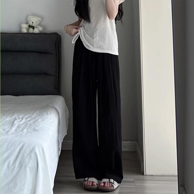 2026 Summer High Waist Maternity Wide-Leg Pants - Ice Silk, Cotton Linen, Japanese Style 2XL