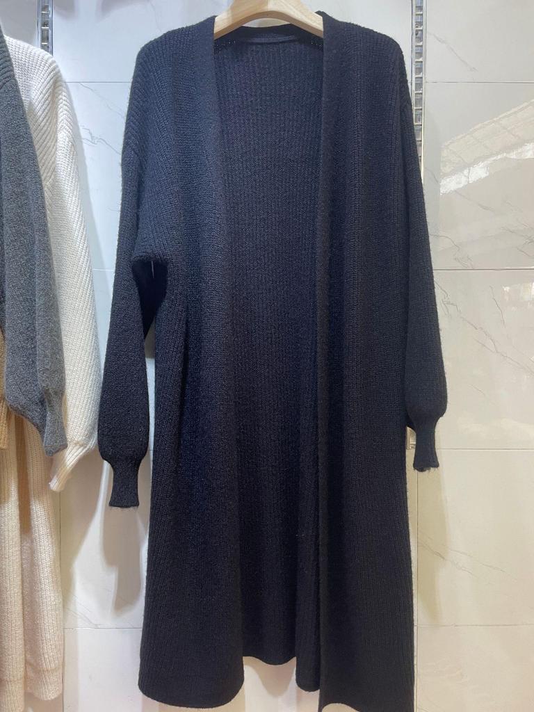 Women's Medium-Length Knit Cardigan - Spring/Autumn, Solid Color, Korean Style, Fashionable Loose Fit