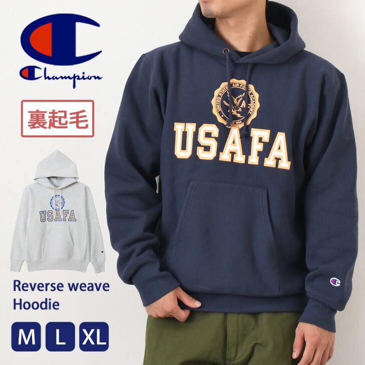 Parka Long Sleeve Brushed Lining Rubber Print Hooded Sweatshirt REVERSE Dark Navy [Champion] 11.5oz WEAVE(R) C3-A123 Men's