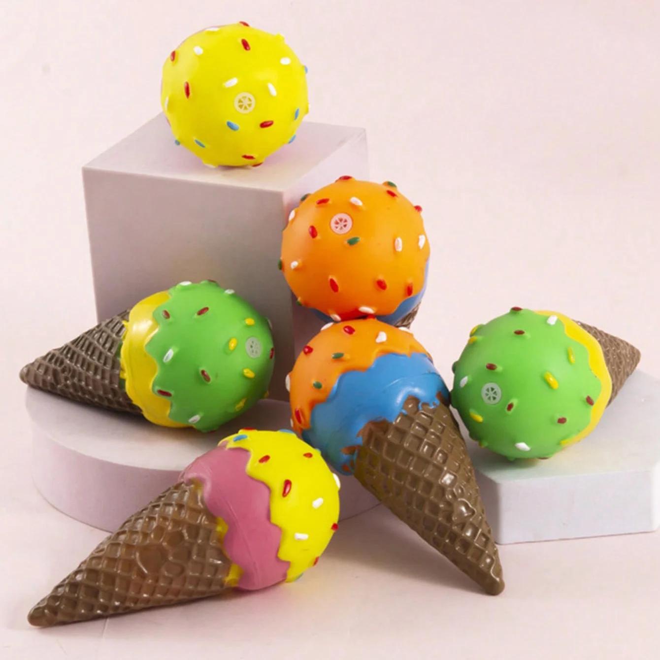 Durable Dog Squeaky Toy 1pc Interactive Ice Cream Cone Chew Toy for Puppy Teething All Breed Small Medium Large Dogs XS