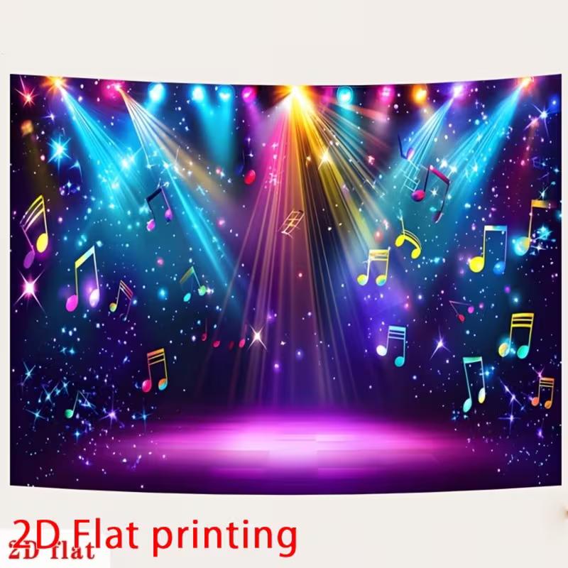 2D Disco Stage Backdrop Glowing Music Notes Birthday Party Photo Background