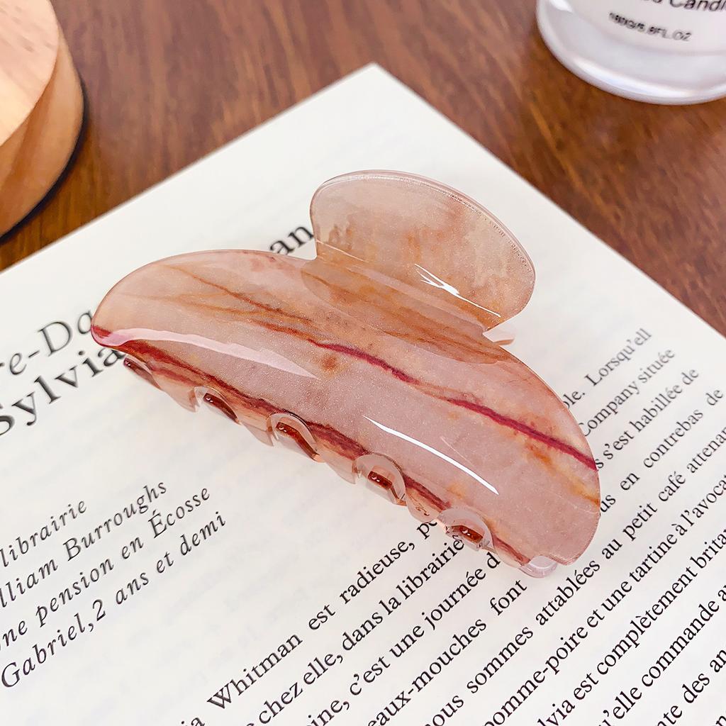 Korean New Simple Tea Brown Acrylic Grab Clip Geometric Hollow Out Half Round Shark Clip Hair Accessories For Women Girls